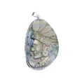 Detailed carving of a Native American head on natural labradorite stone pendant - 45x28x10mm