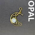 Handmade gold-finish wire-wrapped moon shaped pendant with a natural round opal stone - Moon / Opalite (Gold)