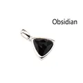 Faceted triangle black obsidian stone pendant with a silver-tone frame for jewelry making - Obsidian (Triangle) / Silver