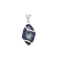 Natural blue lapis lazuli marquise gemstone pendant with silver hollow wrap design - Marquise Hollow Wire Wrapped Pendant / Lapis Lazuli