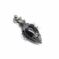 Detailed antique silver teardrop pendant featuring a black stone and gothic pentagram motif. - Pendant Only (Without Chain) / Obsidian