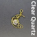 Handmade gold wire wrapped moon pendant necklace with clear natural white crystal bead - Moon / Clear Quartz (Gold)