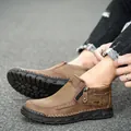 Mocasines casuales altos marrones para hombre con cremallera lateral y suela gruesa - 38 / Caqui
