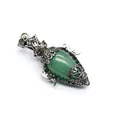 Antique silver egg-shaped green crystal pendulum pendant with ornate metalwork - Pendant Only (Without Chain) / Aventurine Jade