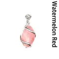 Elegant natural stone horse-eye pendant necklace in watermelon red with silver wrap - Marquise Hollow Wire Wrapped Pendant / Watermelon red