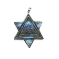 Labradorite Star of David pendant necklace featuring the All-Seeing Eye carving design. - 43x34x8mm