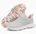 Outdoor travel sneakers with pink lining and camo patterned non-slip sole view - 35 / Gray