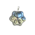 Close-up of a natural labradorite pendant carved into a detailed animal paw shape - 31x31x10mm