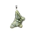 Detailed close-up of a hand-carved butterfly labradorite stone pendant with floral motifs - Butterfly Figure (Style 4)