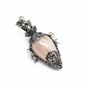 Close-up of vintage silver bottle pendant with rose quartz crystal and pentagram - Pendant Only (Without Chain) / Rose Quartz