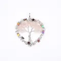 Handmade Tree of Life pendant with rose quartz and iridescent stars - Rose Quartz Heart Shape / Silver