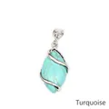 Marquise-cut turquoise stone pendant featuring a silver-tone hollow wrap design - Marquise Hollow Wire Wrapped Pendant / Turquoise
