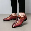Elegante Herren-Spitzschuhe aus Leder mit rotbraunem Krokodil-Texturmuster Design - 40 / Modetrend Steinmuster (157) / Braun