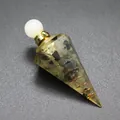 Hexagonal cone resin aromatherapy bottle with tourmaline stones and copper wire detail. - Black Rutilated Quartz-Gold Tone