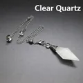 Natural hexagonal white crystal dowsing pendulum with vintage silver-toned metal chain - White Crystal