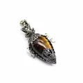 Close-up of antique silver filigree pendant with tiger eye stone and pentagram - Pendant Only (Without Chain) / Tiger's Eye