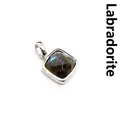 Faceted square natural labradorite stone pendant with a polished silver-tone bail - Labradorite (Square) / Silver