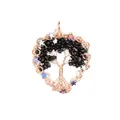 Handmade wire wrapped Tree of Life pendant with black obsidian and rainbow stars - Obsidian Heart Shape / Rose Gold