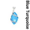 Elegant marquise blue turquoise stone pendant with silver hollow filigree wrap - Marquise Hollow Wire Wrapped Pendant / Blue Turquoise