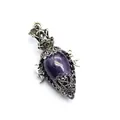 Detailed macro view of an antique silver egg-shaped amethyst pendulum pendant with pentagram - Pendant Only (Without Chain) / Amethyst