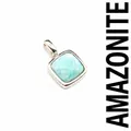 Square natural amazonite stone pendant in silver-tone minimalist frame setting - Amazonite (Square) / Silver