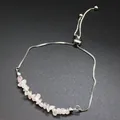 Detailed view of adjustable silver chain bracelet with natural pink rose quartz stones - Rose Quartz