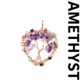Handmade heart Tree of Life pendant featuring natural purple amethyst and colorful stars - Amethyst Heart Shape / Rose Gold