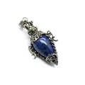 Detail of antique silver egg-shaped lapis lazuli pendulum pendant with pentagram design - Pendant Only (Without Chain) / Lapis Lazuli