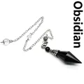 Natural black obsidian hexagonal pointed crystal dowsing pendulum with silver chain - Obsidian