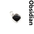 Faceted square obsidian stone pendant with silver-plated frame, elegant gemstone charm - Obsidian (Square) / Silver