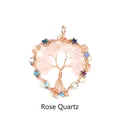 Detailed rose quartz tree of life pendant with rose gold wire and colorful stars - Rose Quartz Heart Shape / Rose Gold