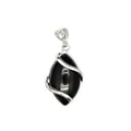 Natural black obsidian marquise pendant necklace featuring silver hollow wire wrap design - Marquise Hollow Wire Wrapped Pendant / Obsidian