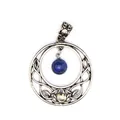 Detailed view of vintage silver hollow moon pendant with blue lapis stone. - Lapis Lazuli