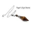 Tiger eye stone crystal dowsing pendulum with silver chain for healing variant model - Tiger's Eye
