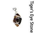 Marquise-cut natural tiger's eye stone pendant with silver-tone heart-shaped bail - Marquise Hollow Wire Wrapped Pendant / Tiger's Eye