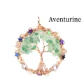 Handcrafted Tree of Life pendant featuring green aventurine stones and star accents - Aventurine Round Shape / Gold