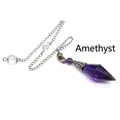 Purple amethyst crystal dowsing pendulum with silver chain for divination and healing - Amethyst