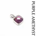 Dainty square-cut natural purple amethyst pendant in silver-tone bezel setting - Amethyst (Square) / Silver