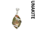 Natural unakite stone marquise pendant with silver wire wrap design jewelry - Marquise Hollow Wire Wrapped Pendant / Unakite