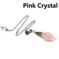 Double-pointed hexagonal rose quartz crystal dowsing pendulum with silver chain - Rose Quartz
