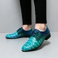 Stilvolle Herren-Spitzschuhe aus Leder mit blauem Krokodilmuster-Farbverlauf-Design - 40 / Modetrend 154 / Blau