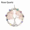 Handmade Tree of Life necklace with rose quartz crystals and iridescent star charms - Rose Quartz Round Shape / Silver