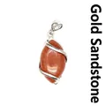 Elegant natural goldstone marquise pendant with silver-toned wire wrap and heart bail - Marquise Hollow Wire Wrapped Pendant / Gold Sandstone