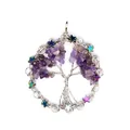Handmade silver wire-wrapped Amethyst Tree of Life pendant necklace with colorful star charms - Amethyst Round Shape / Silver