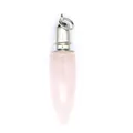 Macro detail shot of a polished pink rose quartz bullet pendant with a silver metal cap - Rose Quartz Pendant
