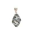 Elegant natural snowflake obsidian teardrop pendant with decorative silver heart-shaped bail - Marquise Hollow Wire Wrapped Pendant / Snowflake Obsidian