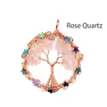 Tree of Life pendant necklace with rose quartz stones and colorful star charms. - Rose Quartz Round Shape / Rose Gold