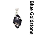 Elegant blue sandstone eye-shaped pendant with silver spiral wrap and heart filigree bail - Marquise Hollow Wire Wrapped Pendant / Blue Sandstone
