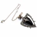 Vintage medieval style black stone pendant necklace with antique bronze frame and chain - Obsidian + Pendulum Chain