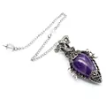 Close-up of a vintage silver amethyst crystal pendulum pendant on a white background - Pendant With Pendulum Chain / Amethyst
